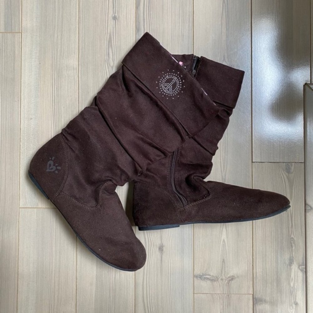 Justice Suede Feel Embellished Slouch Boots Brown